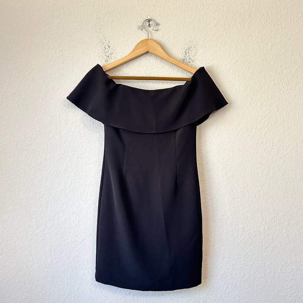 BARDOT Mini Dress Black Off The Shoulder Ruffle Sheath Cocktail Party